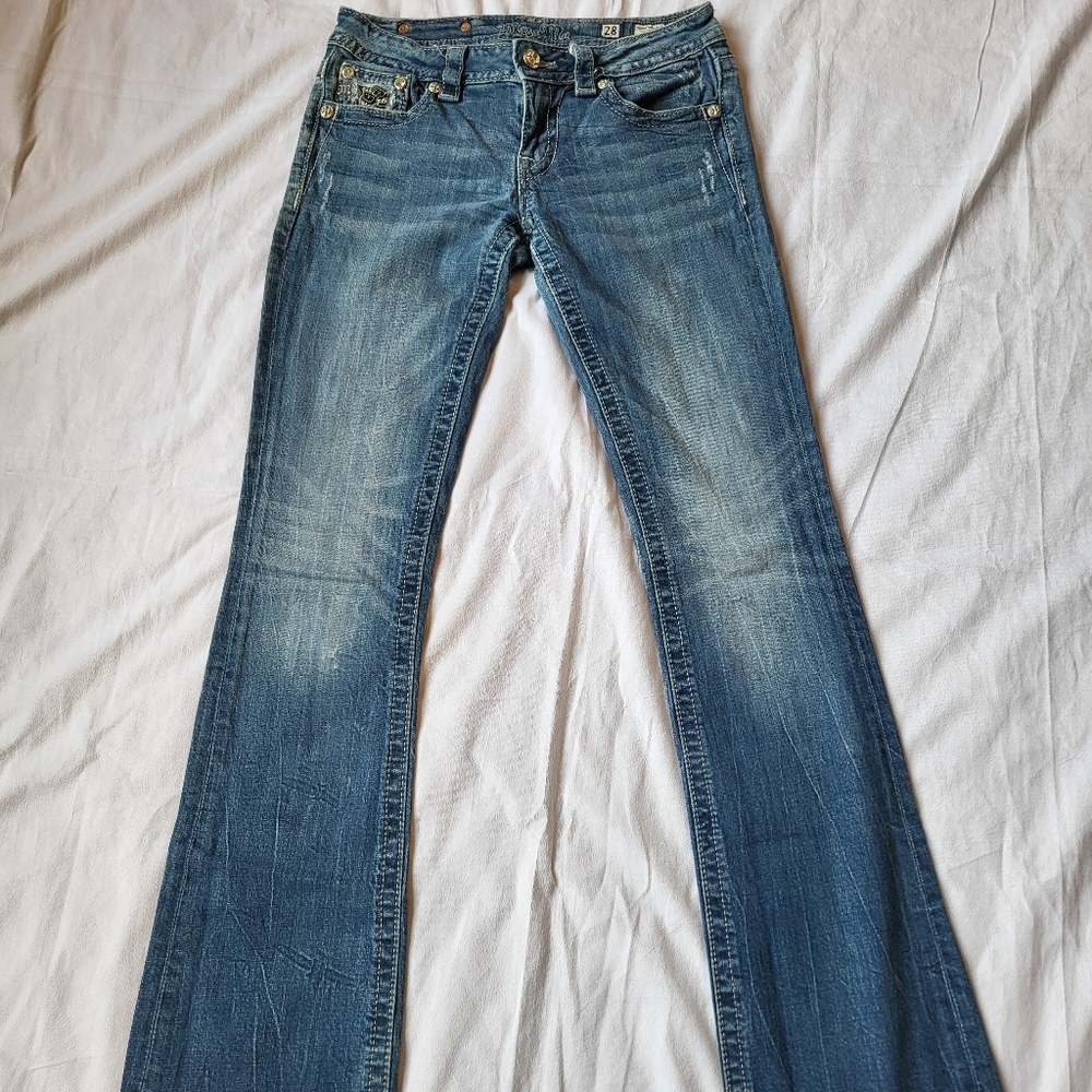 Vintage Y2K Miss Me Jeans Embroidery And Gems Boot Cut Size 28